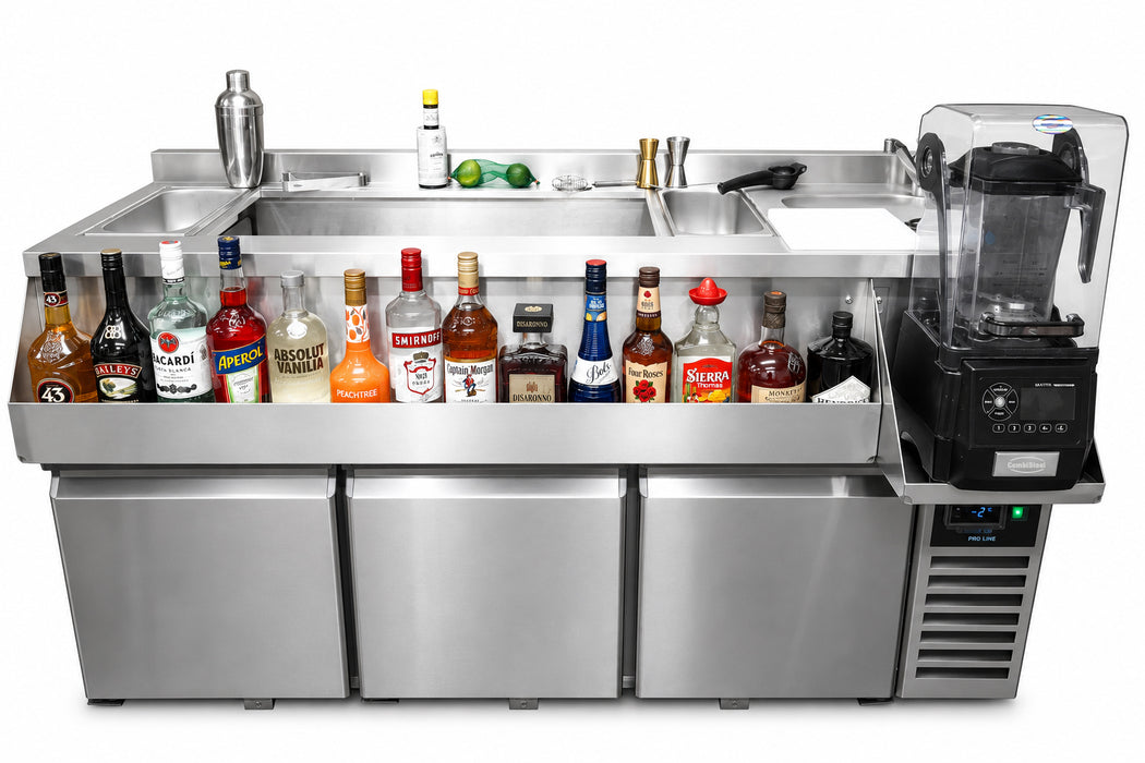 Stainless steel 3 door refrigerated counter unit with cocktail bar station view 6