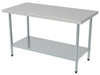 Stainless steel worktable with bottom shelf, flat-packed, 1400mm wide