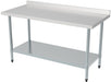 Stainless steel worktable with bottom shelf upstand, flat pack format, 1400mm wide