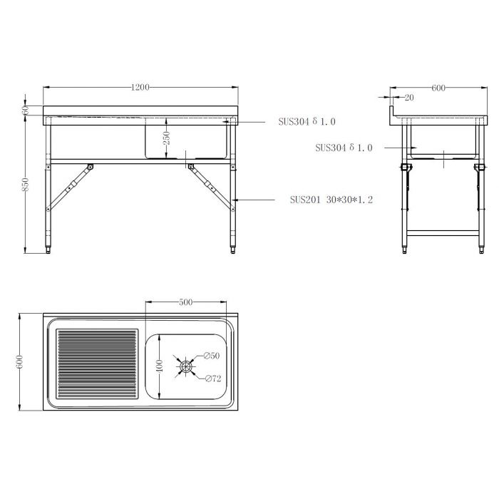 Combisteel 600 Fold Down Sink Unit 1200 1R