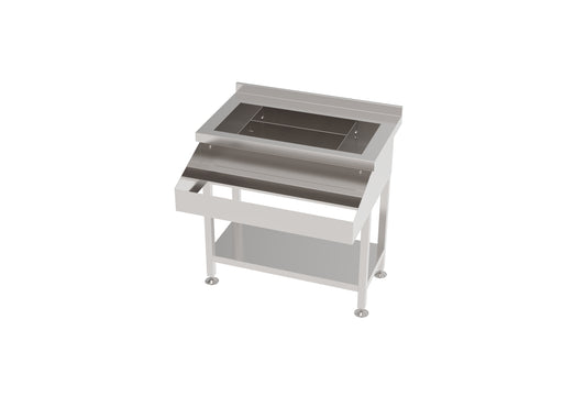 Stainless steel cocktail bar station with 900mm width, compact mixing counter.