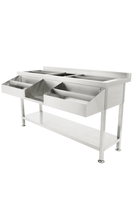 Stainless steel cocktail bar station with integrated sink and faucet view 2