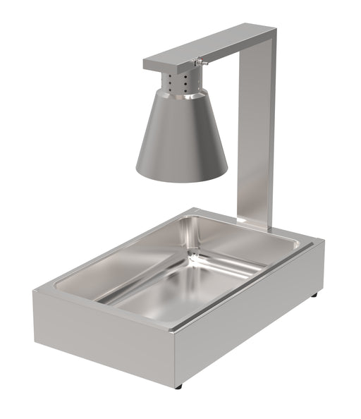 Stainless steel tabletop heat lamp with single overhead element for GN1/1 container