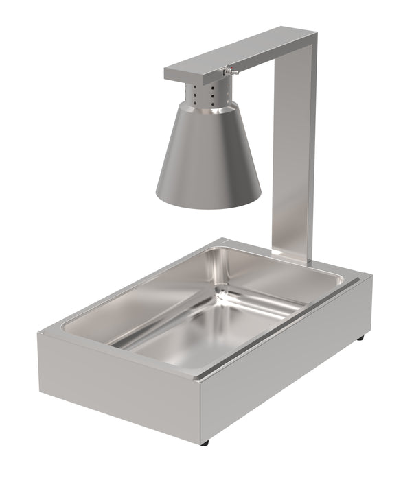 Stainless steel tabletop heat lamp with single overhead element for GN1/1 container