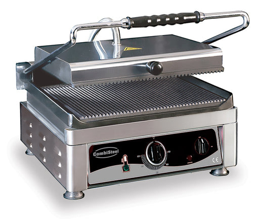 Combisteel contact grill with ribbed cast iron plates and stainless steel body