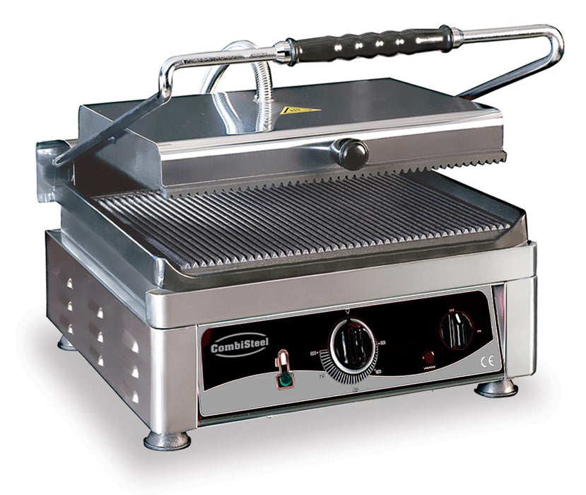 Combisteel contact grill with ribbed cast iron plates and stainless steel body