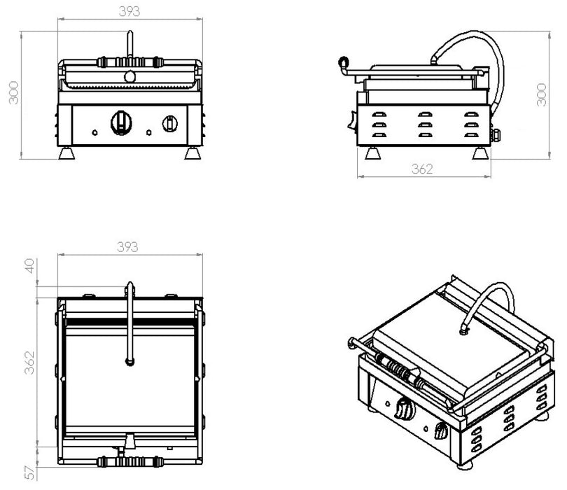 Combisteel contact grill with ribbed cast iron plates and stainless steel body view 2