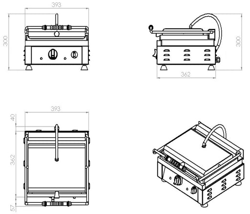 Combisteel stainless steel contact grill with smooth cast iron top plate and grease tray view 2
