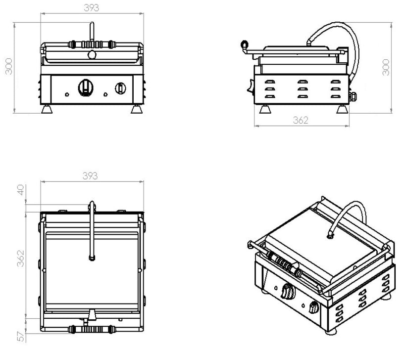 Combisteel stainless steel contact grill with smooth cast iron top plate and grease tray view 2