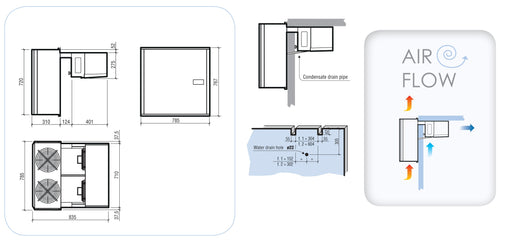 Combisteel wall-mounted straddle-type freezer engine unit, stainless steel finish view 2