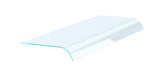 Single-sided curved glass overshelf unit with stainless steel frame, 675mm wide