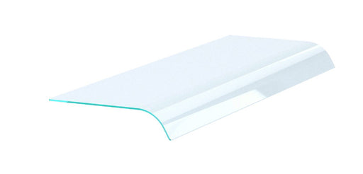 Single-sided curved glass overshelf unit with stainless steel frame, 675mm wide