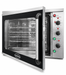 Stainless steel compact convection oven with left-hinge door and wire shelves visible inside view 2
