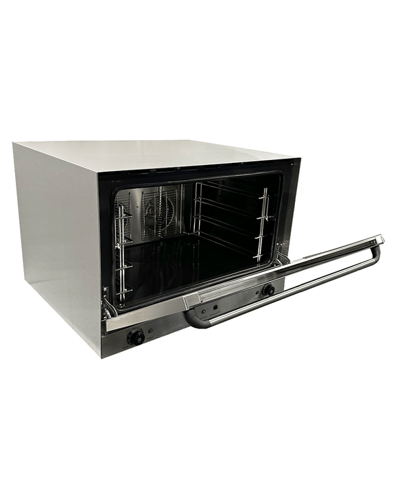 Stainless steel compact convection oven with glass door and four guide rails view 5