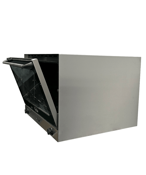 Stainless steel compact convection oven with glass door and four guide rails view 6