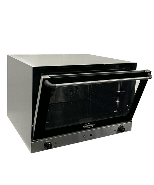 Stainless steel compact convection oven with glass door and four guide rails