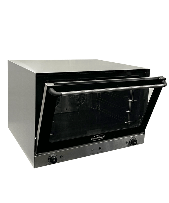 Stainless steel compact convection oven with glass door and four guide rails