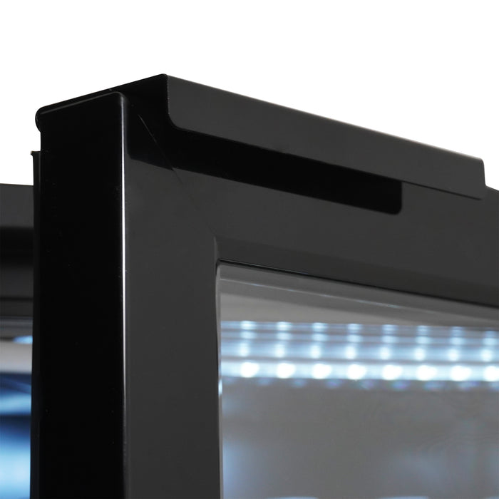 Black Combisteel four-door glass backbar cooler with LED lighting and digital display view 7