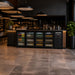 Black Combisteel four-door glass backbar cooler with LED lighting and digital display view 2