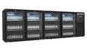Black Combisteel four-door glass backbar cooler with LED lighting and digital display