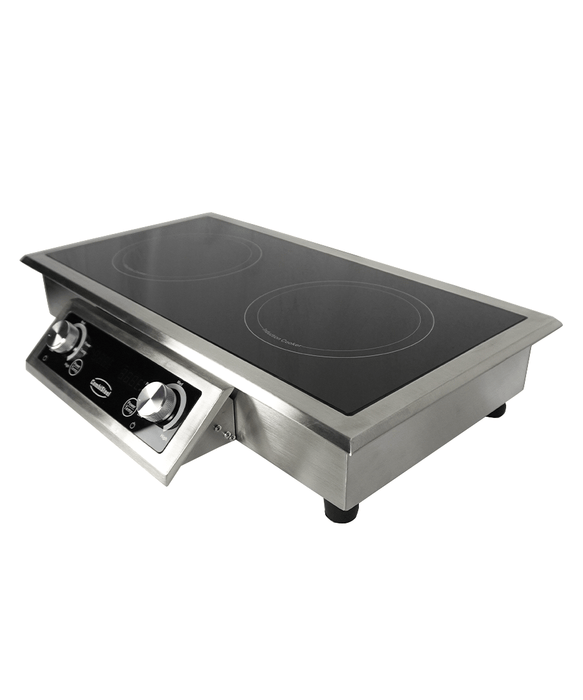 Combisteel drop-in induction stove with two cooking hobs and knob controls view 4