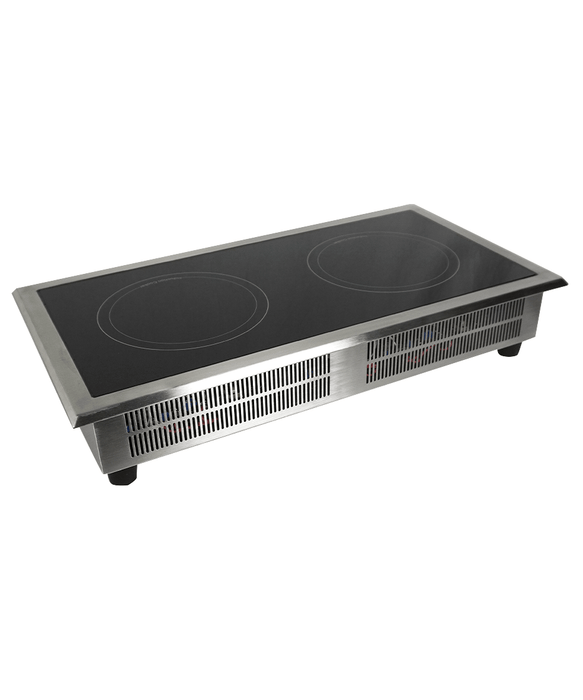Combisteel drop-in induction stove with two cooking hobs and knob controls view 5