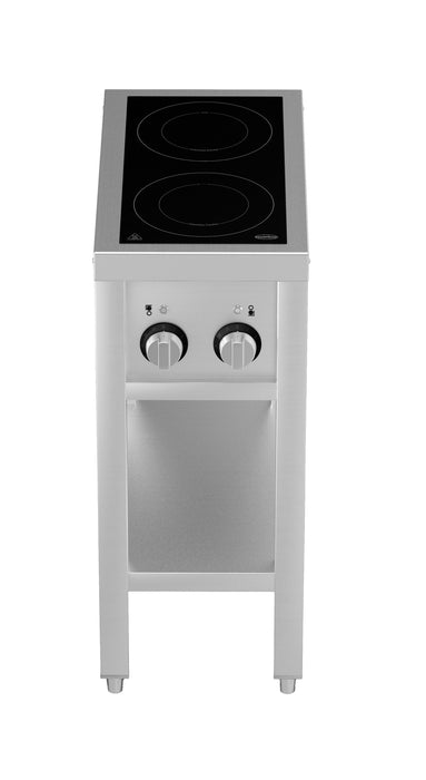 Stainless steel 2 hob induction cooker with open frame and knob controls view 4