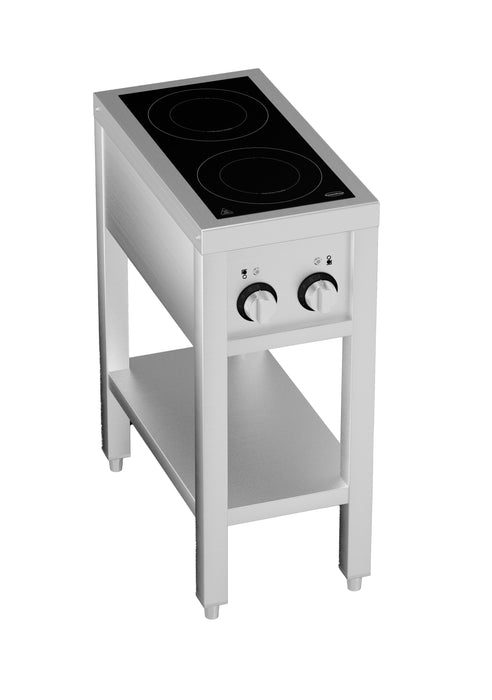 Stainless steel 2 hob induction cooker with open frame and knob controls view 5