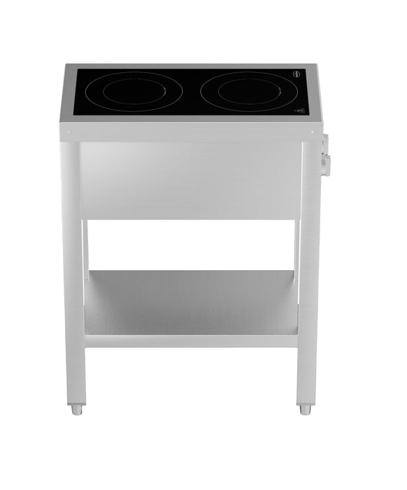 Stainless steel 2 hob induction cooker with open frame and knob controls view 6