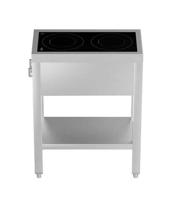 Stainless steel 2 hob induction cooker with open frame and knob controls view 7