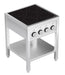 Stainless steel four hob induction cooktop with open frame and knob controls