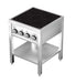 Stainless steel four hob induction cooktop with open frame and knob controls view 2