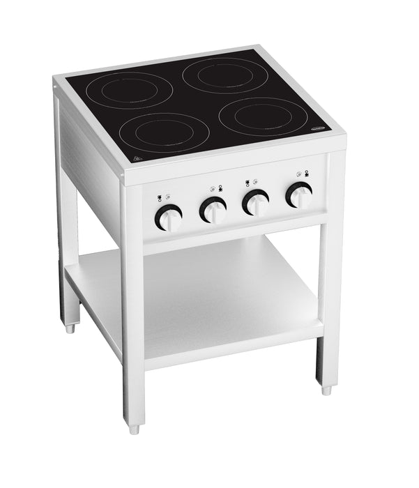 Stainless steel four hob induction cooktop with open frame and knob controls view 5