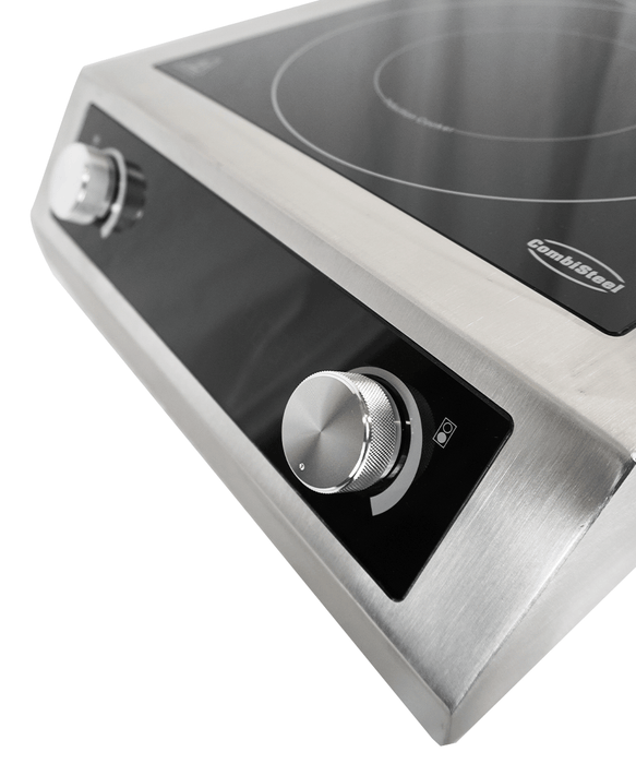 Stainless steel countertop induction hob with 2 cooking zones and control knobs view 6