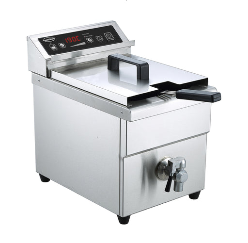 Stainless steel countertop electric induction fryer with single 8 litre basket
