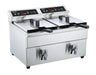 Stainless steel countertop induction fryer with two 8-litre baskets and digital touch screen.