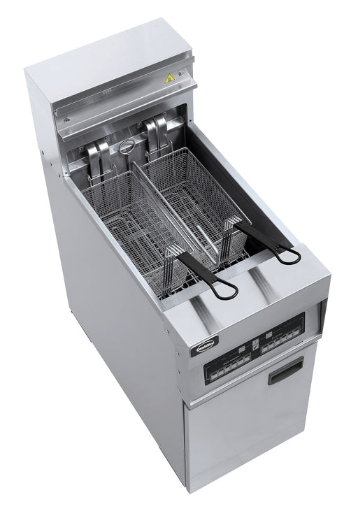 Stainless steel freestanding electric fryer with single 25 litre tank and digital display view 2