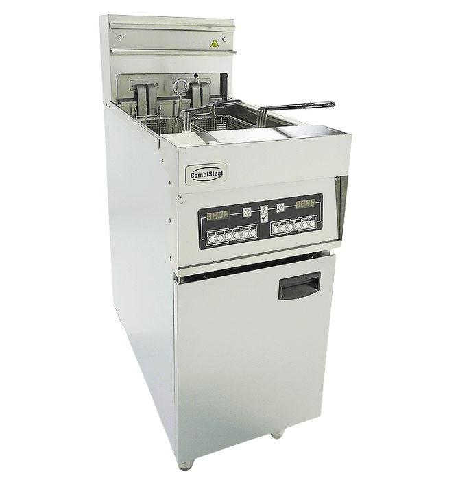 Stainless steel freestanding electric fryer with single 25 litre tank and digital display view 7