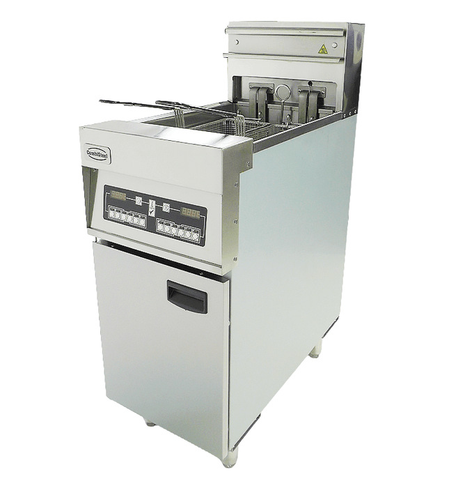 Stainless steel freestanding electric fryer with single 25 litre tank and digital display view 3