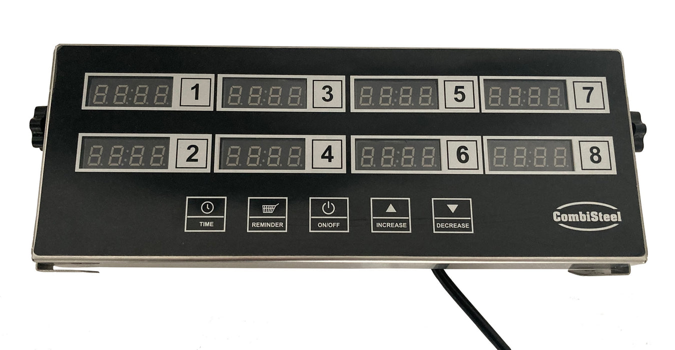 Stainless steel 8 channel digital kitchen timer with display panel and buttons