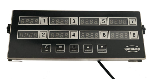 Stainless steel 8 channel digital kitchen timer with display panel and buttons
