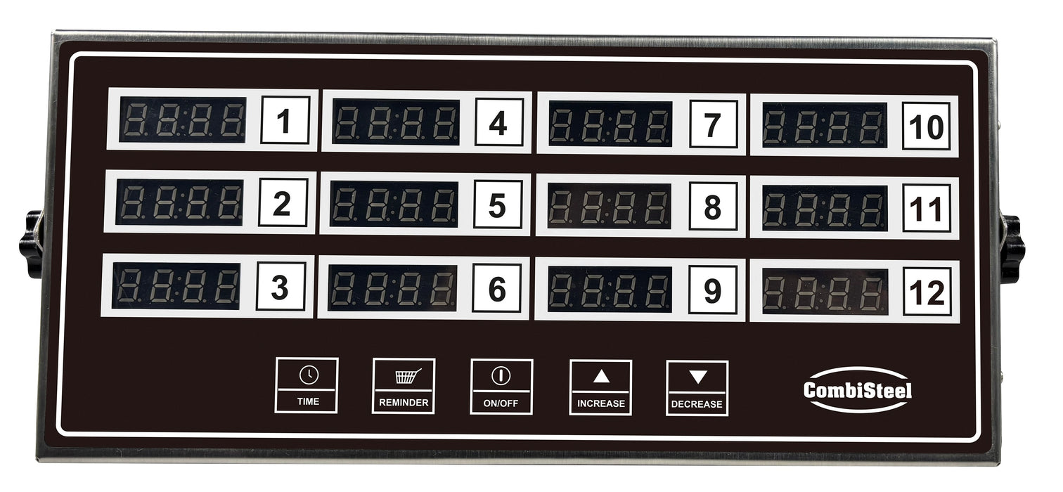Stainless steel digital kitchen timer with 12 independent channels and digital display