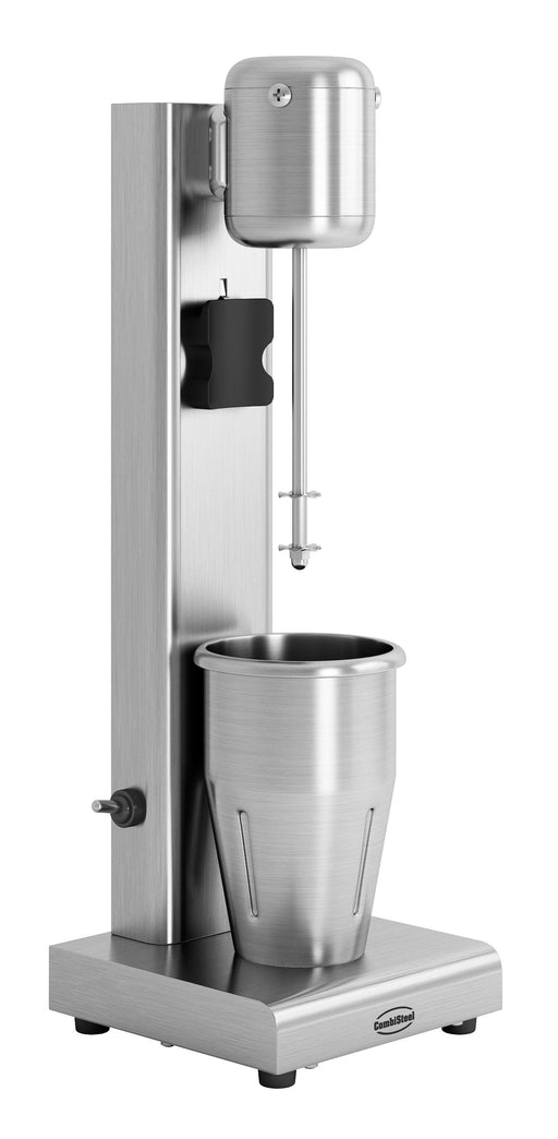 Compact white milkshake machine with single spindle and speed controls