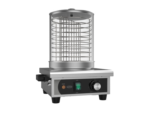 Stainless steel tabletop hot dog warmer with capacity for hot dogs up to 240mm