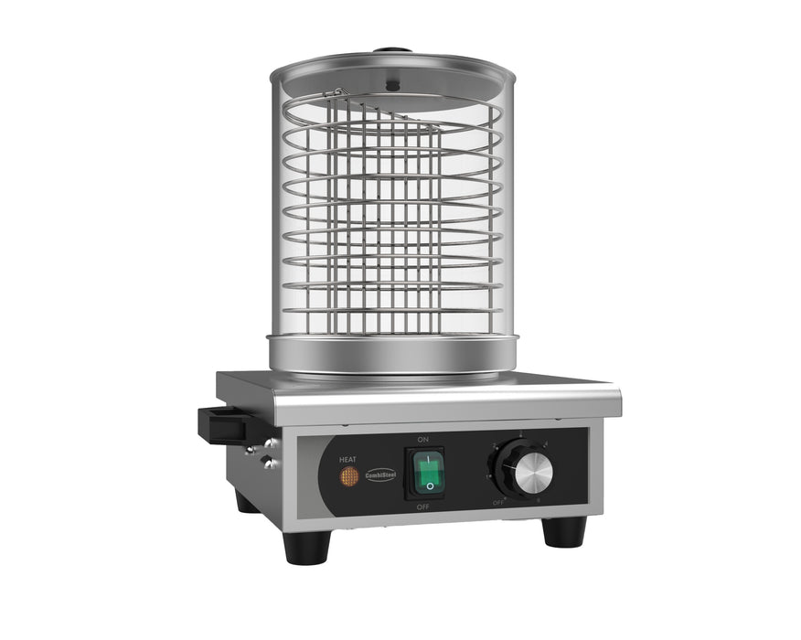 Stainless steel tabletop hot dog warmer with capacity for hot dogs up to 240mm