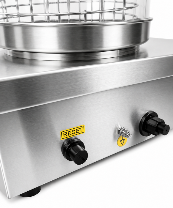 Stainless steel hot dog warmer with 2 bread heating sticks, tabletop model view 5