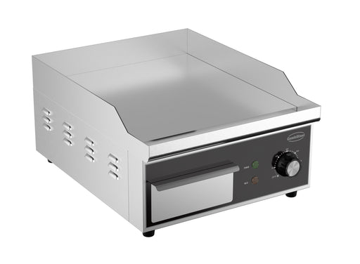 Stainless steel tabletop electric griddle with smooth cooking surface and control knob