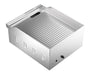 Stainless steel electric fry top with ribbed cooking surface and grease collection tray view 2