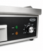 Stainless steel electric fry top with ribbed cooking surface and grease collection tray view 4