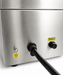 Stainless steel electric fry top with ribbed cooking surface and grease collection tray view 6